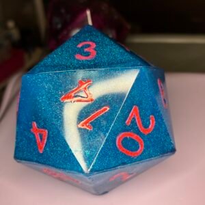 sparkling turquoise blue jumbo D20 with pink detailing