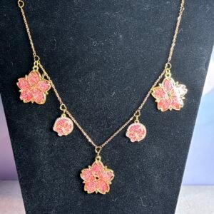 Pink sakura blossom charms mixed with pink butterfly charms with rhinestone accents